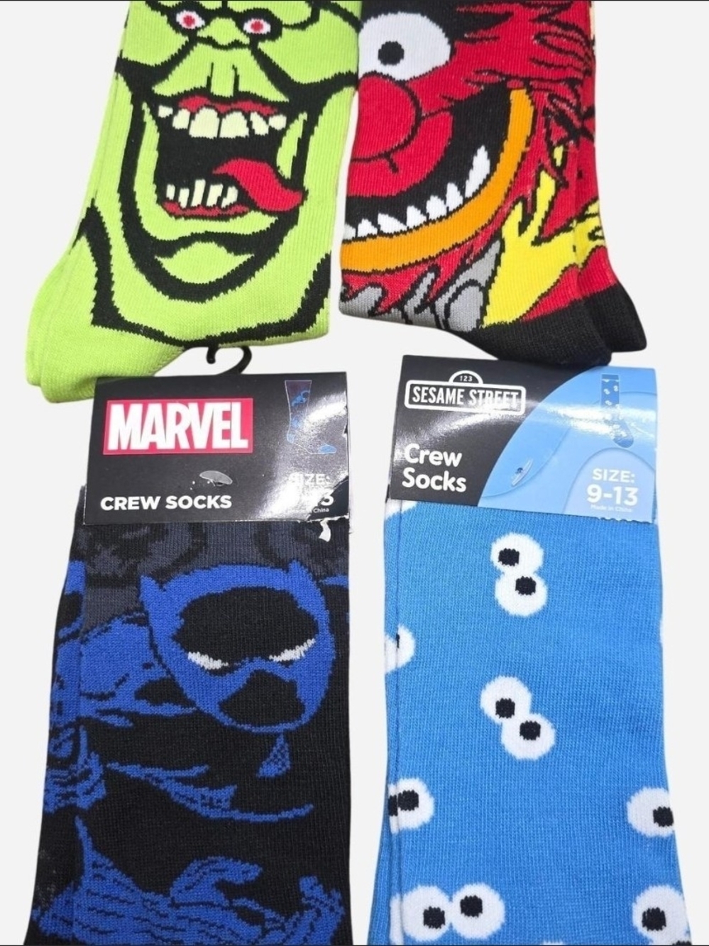 Lot of 4 Pop Culture Crew Socks Size 9-13 Ghostbusters Muppets Marvel Sesame St.